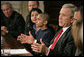 President George W. Bush meets with parochial educational leaders and parents Friday, April 13, 2007, in the Roosevelt Room. "Congress needs to reauthorize the No Child Left Behind Act, as well. We want all schools to be excellent. We want every school, public or parochial, to meet expectations and to give our children the skill sets necessary to realize the great promise of the country," said President Bush. White House photo by Shealah Craighead