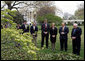 Vice President Dick Cheney stands with Oklahoma City Mayor Mick Cornett, second right, and the Oklahoma Congressional delegation Thursday, April 19, 2007, during a moment of silence on the South Lawn of the White House to commemorate the April 19, 1995 bombing of the Alfred P. Murrah Federal Building in Oklahoma City. The moment of silence was observed in front of a White Dogwood tree planted by former President Bill Clinton and Mrs. Hillary Clinton in honor of the 168 people who lost their lives in the tragedy. White House photo by Eric Draper