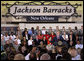 President George W. Bush gestures as he addresses his remarks Wednesday, Aug. 20, 2008 at the historic Jackson Barracks in New Orleans, on the recovery of the Gulf Coast region three years after Hurricane Katrina. President Bush said, "I think the message here today is hope is being restored. Hope is coming back." White House photo by Eric Draper