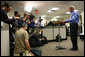 President George W. Bush makes a statement to the press after participating in a briefing on preparations for Hurricane Gustav, at the Federal Emergency Management Agency, (FEMA), Operations Center, Sunday, August 31, 2008 in Washington, DC. White House photo by Chris Greenberg