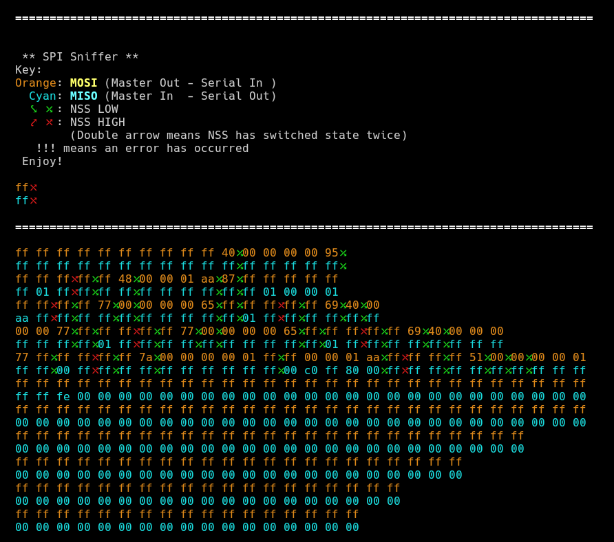 SPI Sniffer serial output screenshot