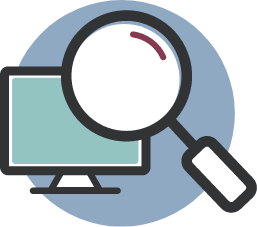 Magnifying glass over a monitor icon