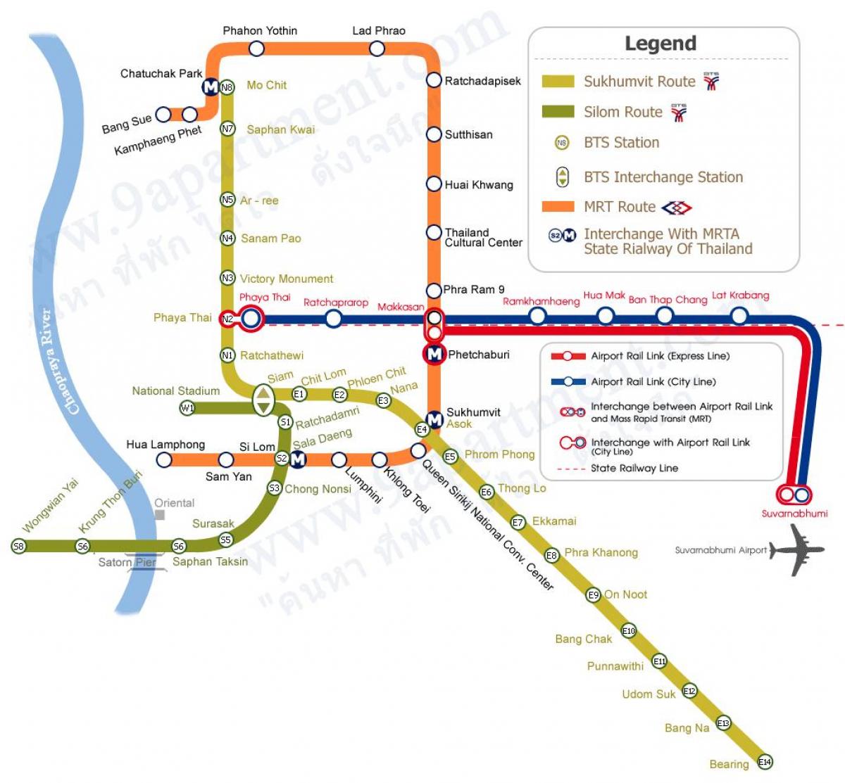 બેંગકોક skytrain માર્ગ નકશો