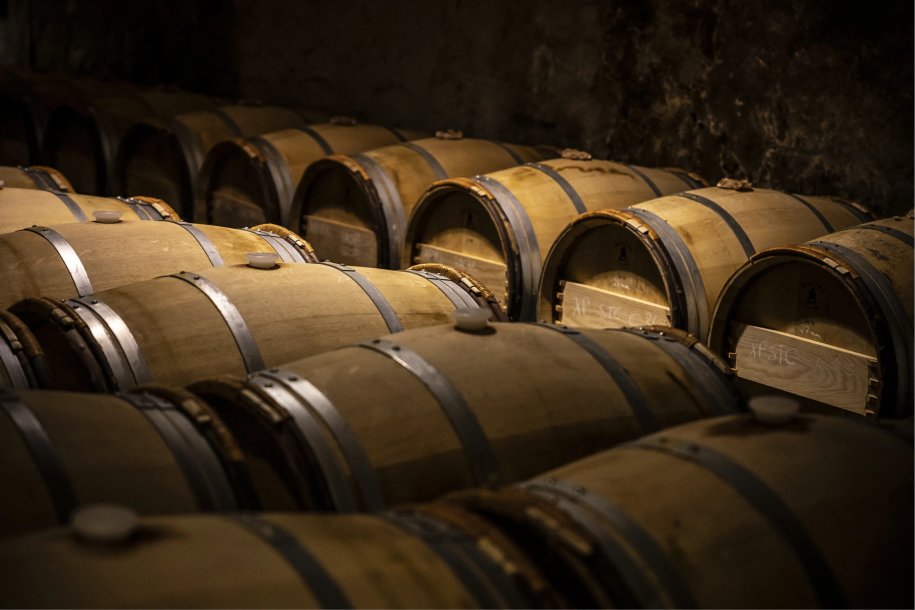 Barrels of wine at Chateau Palmer