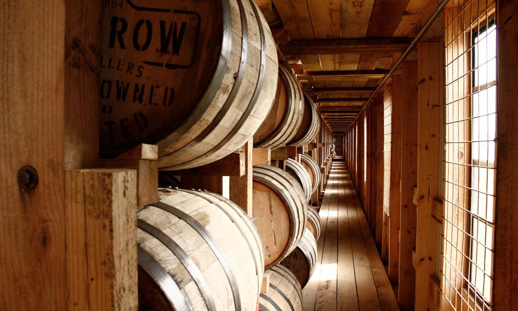 Barrels ageing in a rickhouse 