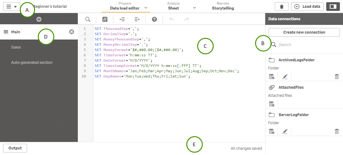 Example of the data load editor.