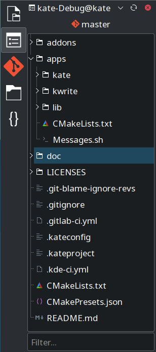 Screenshot of Kate project sidebar