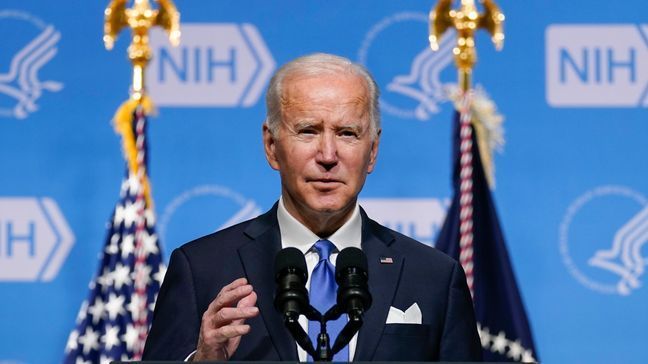 FILE - President Joe Biden speaks about the COVID-19 variant named omicron during a visit to the National Institutes of Health on Dec. 2, 2021, in Bethesda, Md. (AP Photo/Evan Vucci, File)