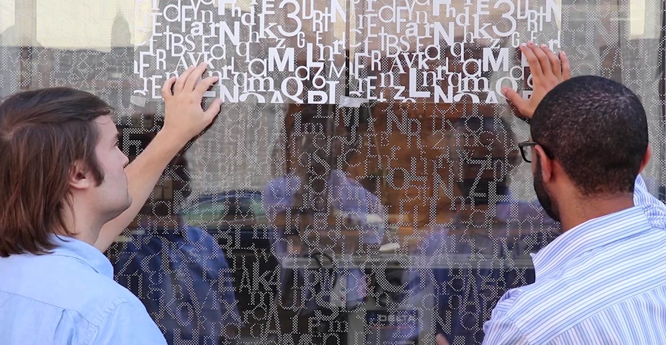 <p>While creating an alphabet facade for Philadelphia's historic Bulletin Building, we created a script that allowed us to experiment with a range of font sizes and mixes for 13,000 letters across 300 square feet of glass. The script also generated full-scale drawings to help us understand how different letter densities looked close up and from afar. </p>