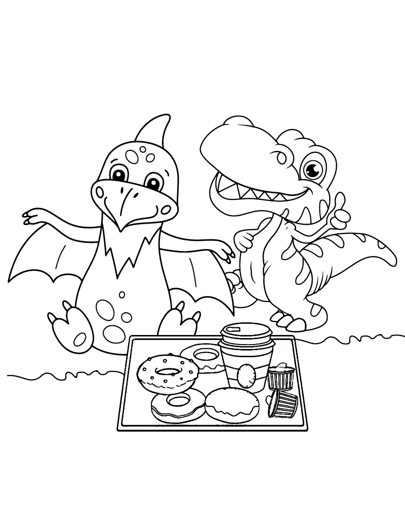 Dino Picnic Coloring Pages 1