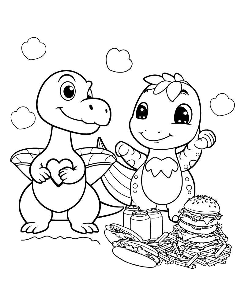 Dino Picnic Coloring Pages 12