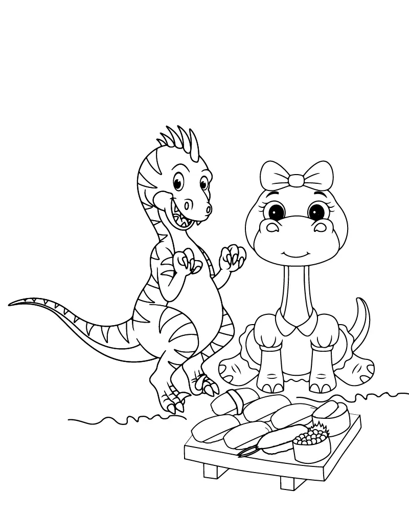 Dino Picnic Coloring Pages 4