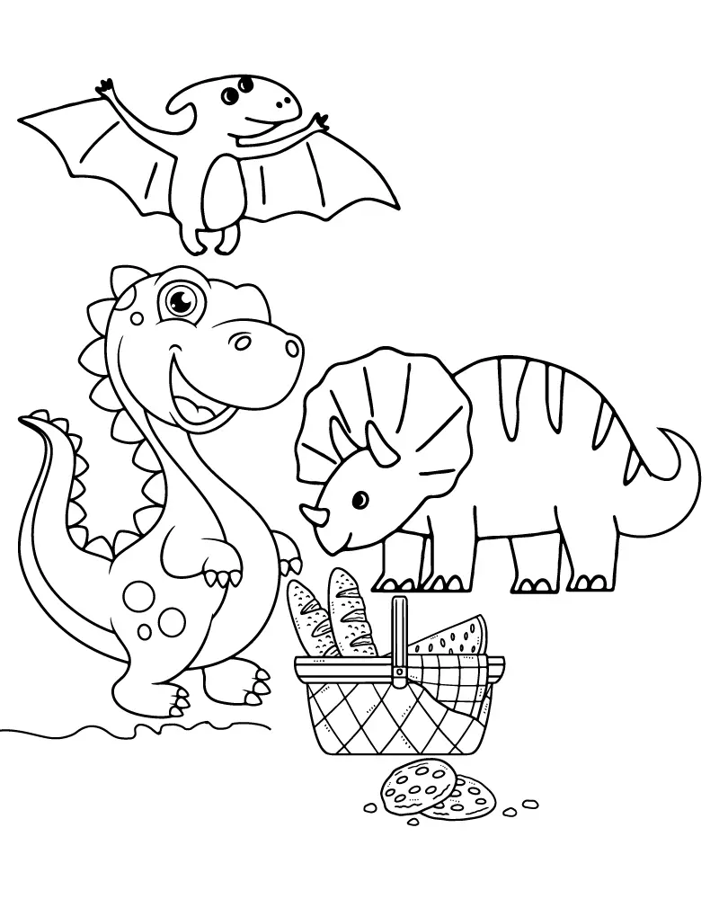 Dino Picnic Coloring Pages 5