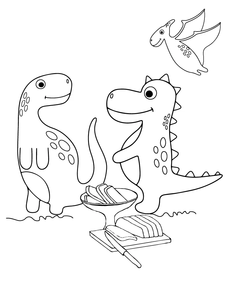 Dino Picnic Coloring Pages 6