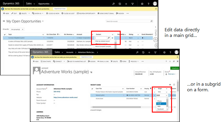 Editable grid examples.