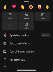 Screenshot of Teams on a mobile phone showing the Spatial Annotations selection