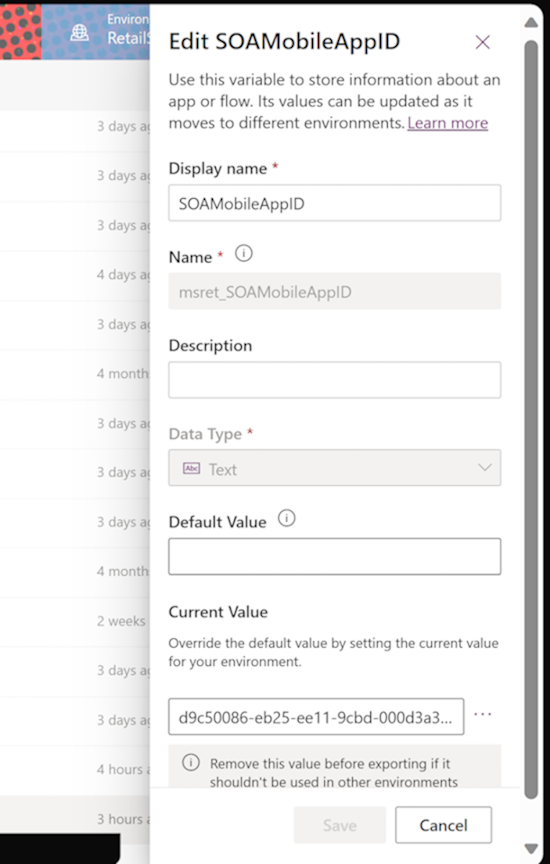 The image shows how to copy and set up the App ID for Store Operations Assist Teams.