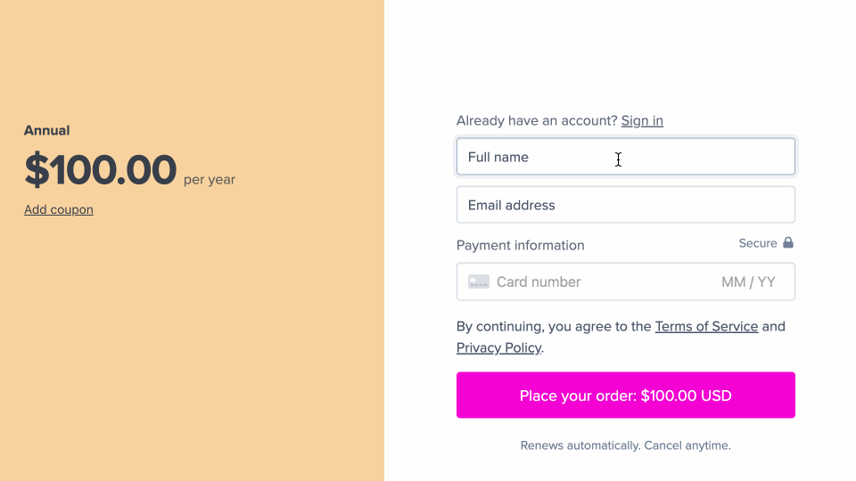 Test purchase checkout process