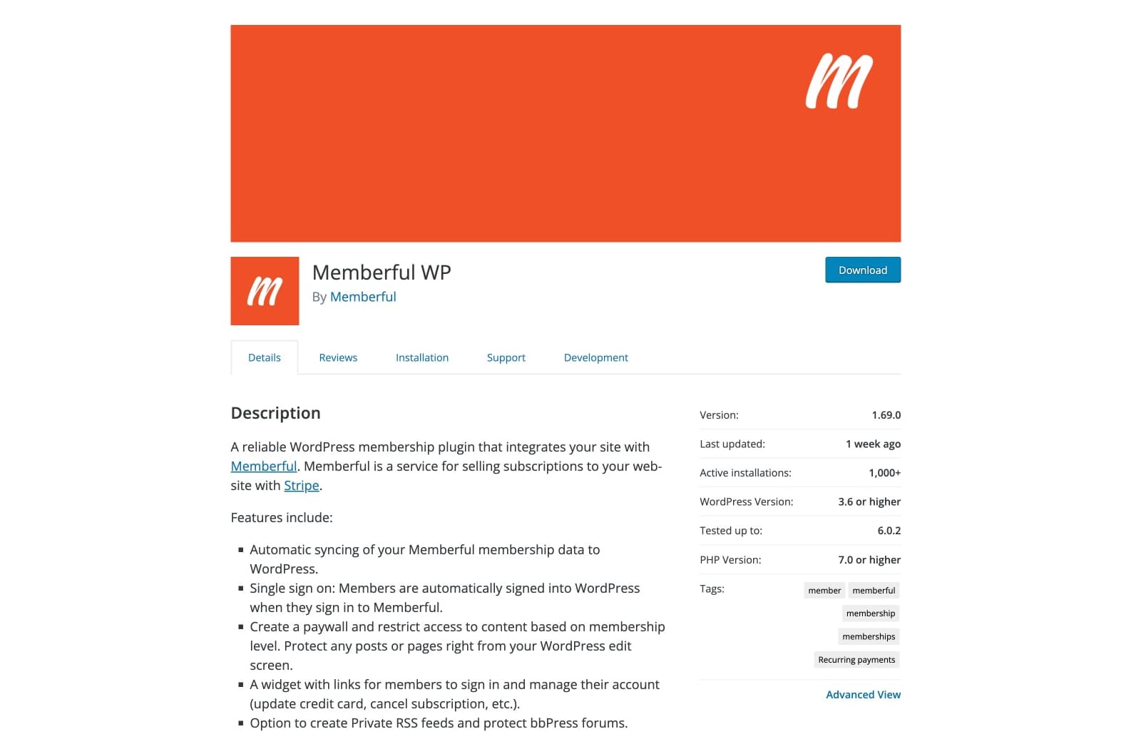 Memberful landing pages editor screenshot