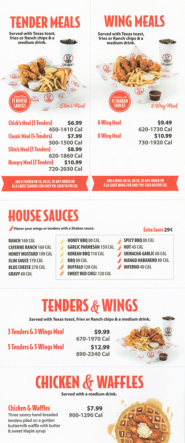 Slim Chickens Menu Lincoln Nebraska