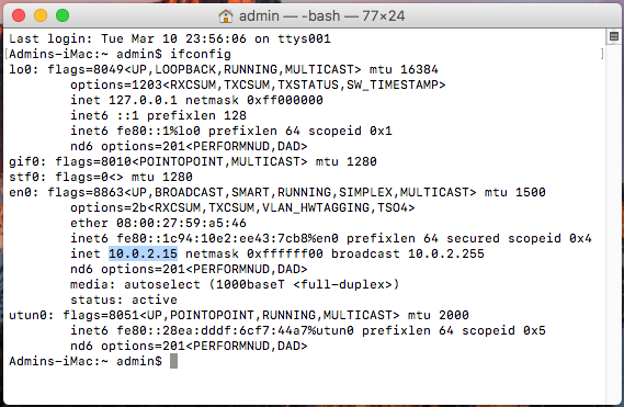 Find private IP address using the Mac “ifconfig” command