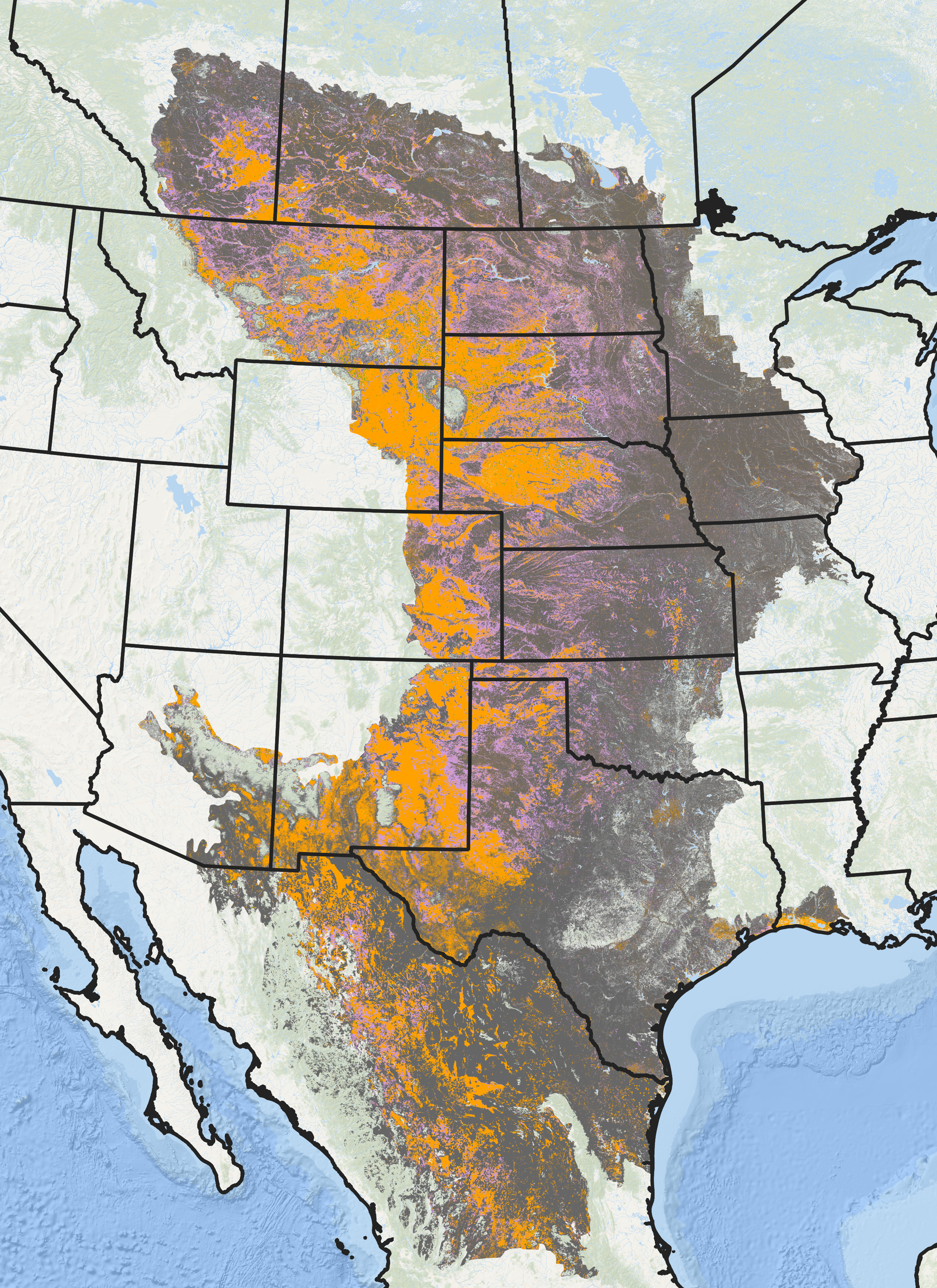 A map of current and former grasslands.