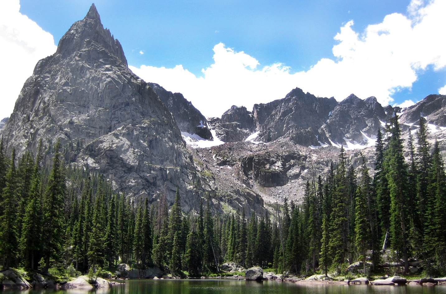 mountains, trees, and lake