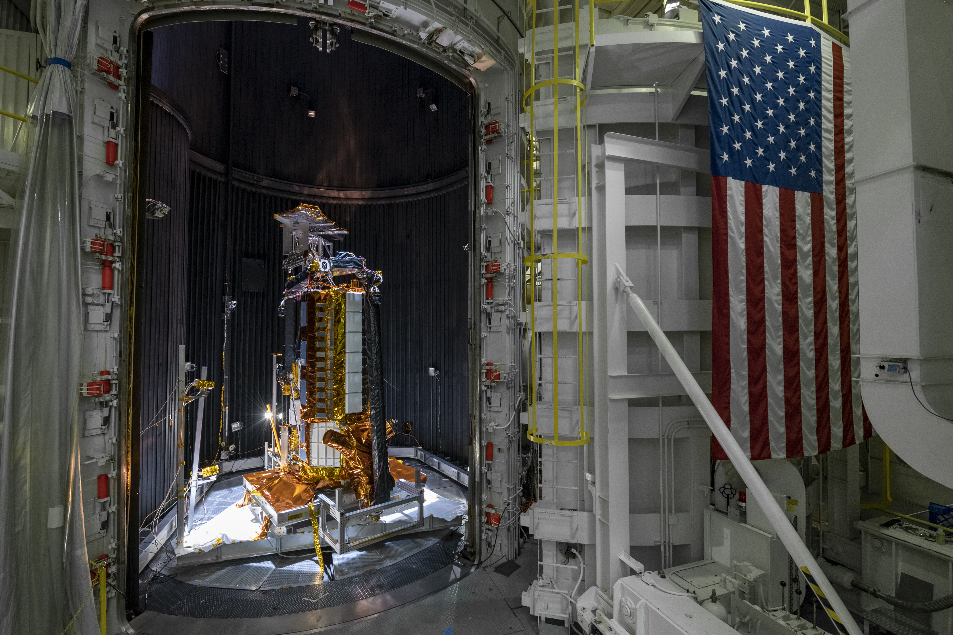 NISAR's flight antenna system undergoes thermal vacuum testing at NASA's Jet Propulsion Laboratory.