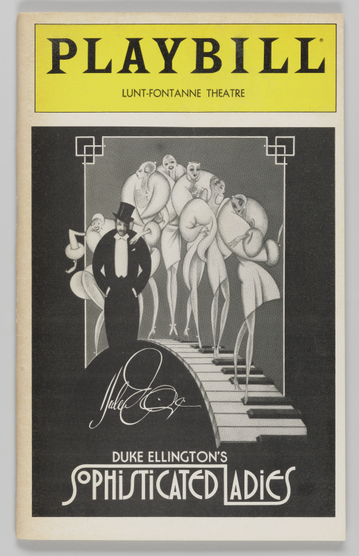 Image of Playbill for the Lunt-Fontanne Theatre’s 1981 production of Duke Ellington’s Sophisticated Ladies. Gift of Kayla Deigh Owens.