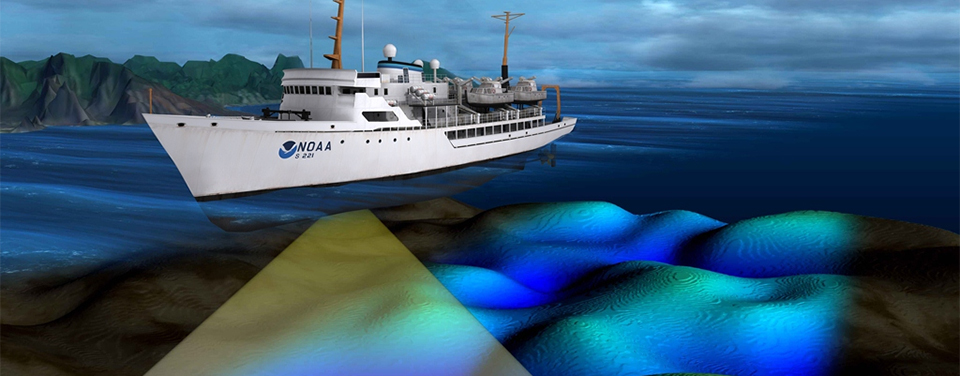 Illustration of NOAA ship and sonar.