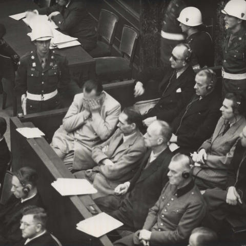 Defendants hearing verdict, Nuremberg Trial Photographs, United States Holocaust Memorial Museum Collection, Gift of Elizabeth Duddy