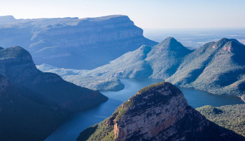 Mountains and a lake from above