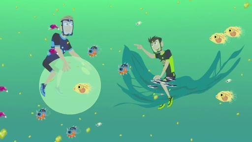 The Kratt brothers protect a school of blowfish and their coral reef from Donita.