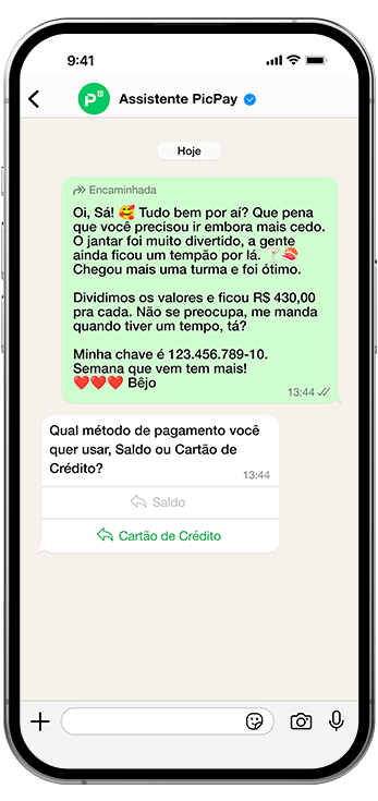 Chat assistente PicPay pagar jantar