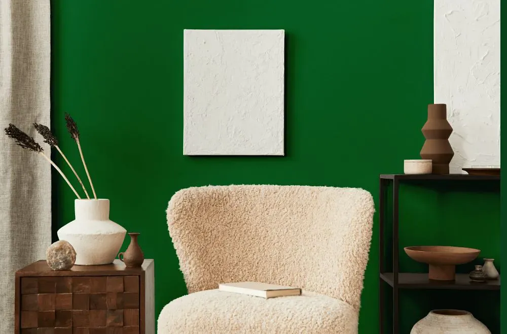 Benjamin Moore Seaweed living room interior