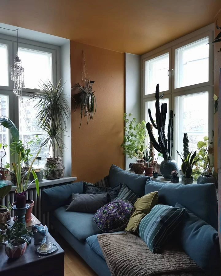 Bohemian interior with mustard walls