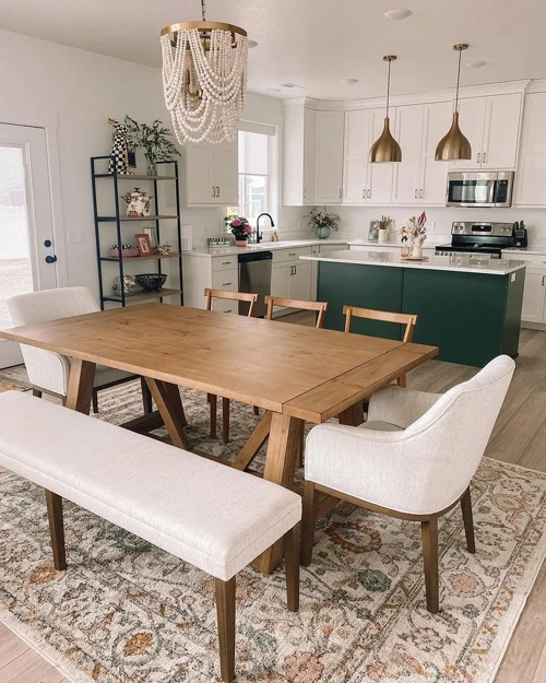 Stylish dining room with beaded chandelier