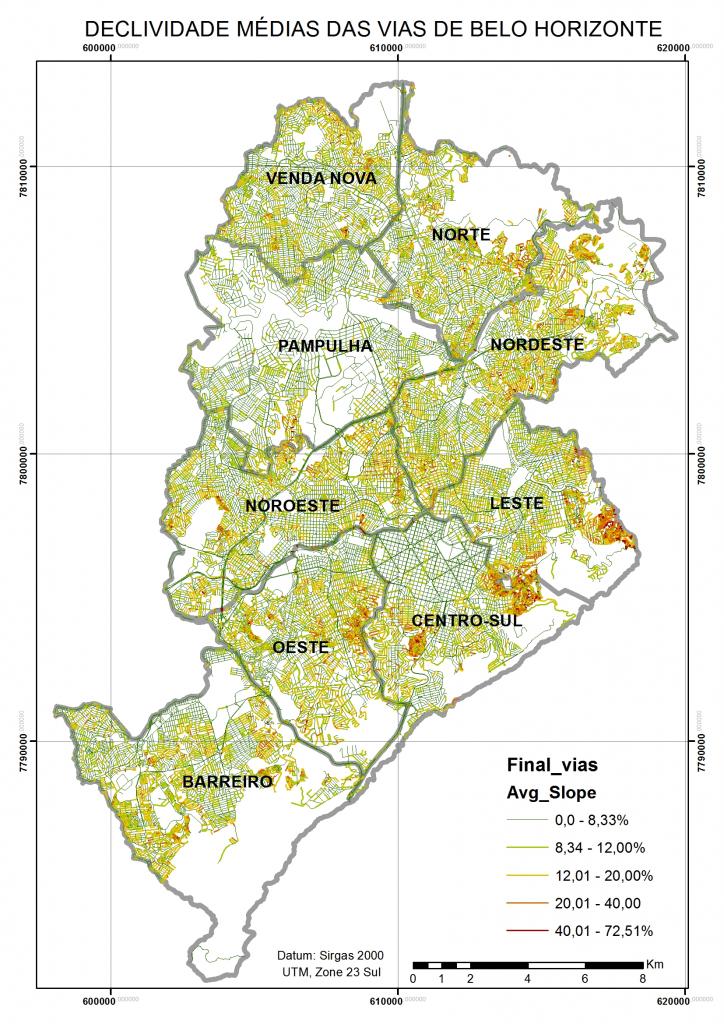 Mapa de declividades de Belo Horizonte