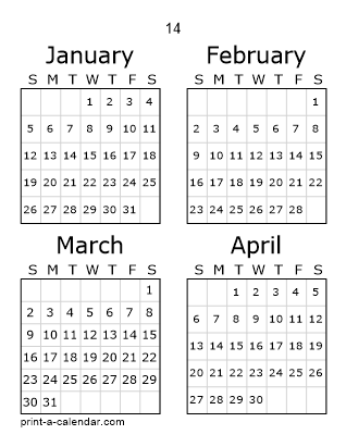 14 Three Page Yearly Calendar | Four months per page