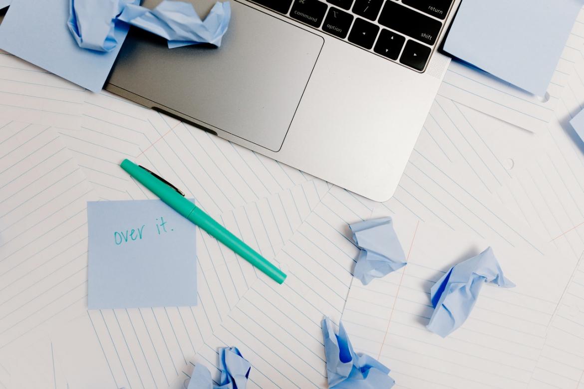 Laptop and post-it notes