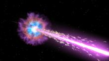 Gamma-ray bursts (like the one depicted in this artist’s impression) are the most violent explosions in the Universe, releasing more energy than the Sun would in 10 billion years.