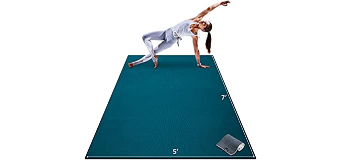 Gorilla Mats Premium Large Yoga Mat – 7' x 5' x 8mm Extra Thick & Ultra Comfortable, Non-Toxic, Non-Slip Barefoot Exercise Mat – Works Great on Any Floor for Stretching, Cardio or Home Workouts