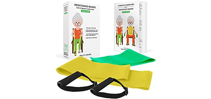 Healthy Seniors Chair Exercise Program with Two Resistance Bands, Handles and Printed Exercise Guide. Ideal for Rehab or Physical Therapy