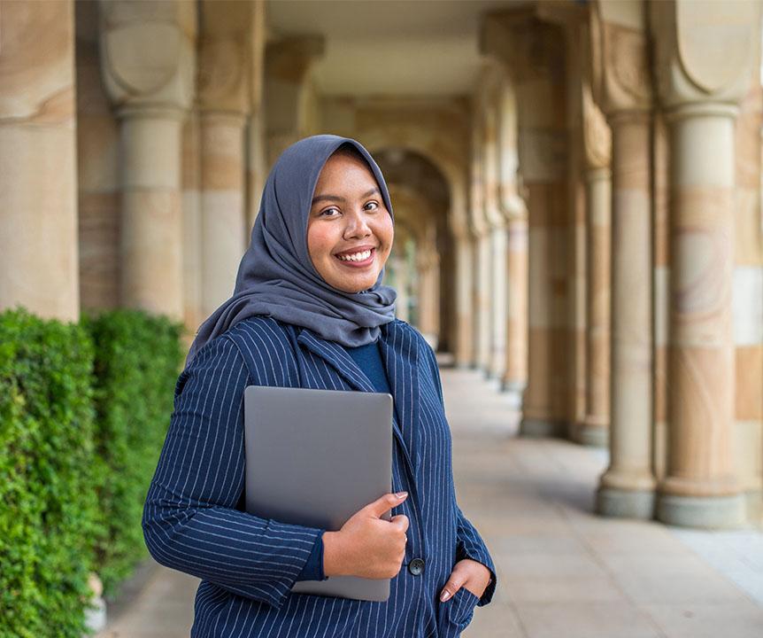 Adelya Putri in the Great Court cloisters