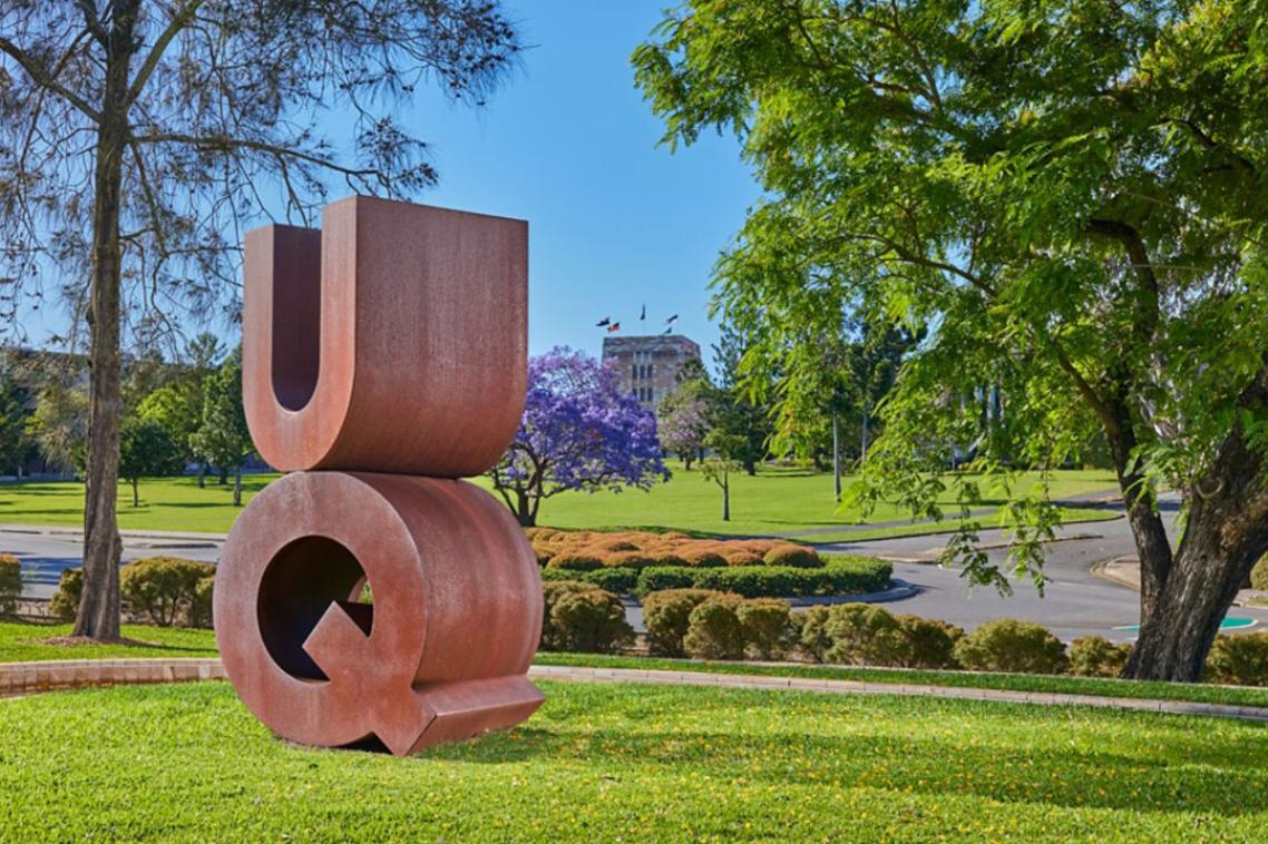 A sculpture that spells UQ on the St Lucia campus.