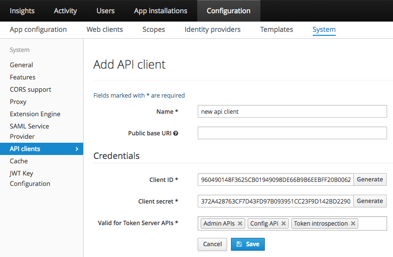 api configuration