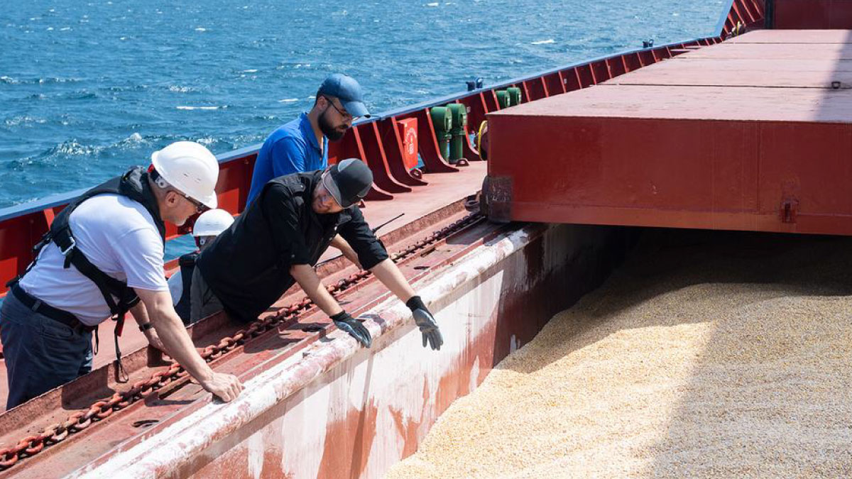 Officials visited the merchant vessel Razoni on 3 August 2022 as part of the Black Sea Initiative.