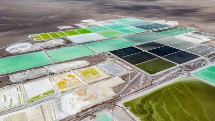 Lithium fields in Chile. The metal is a key element in the rechargeable batteries for electric cars.