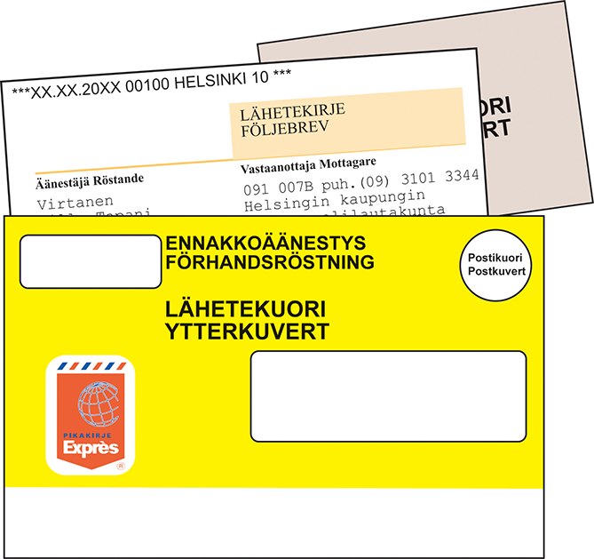 Valfunktionären innesluter följebrevet du undertecknat och valkuvertet som innehåller din röstsedel i ett gult ytterkuvert.