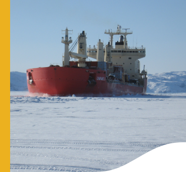 Large ship sailing on a frozen sea